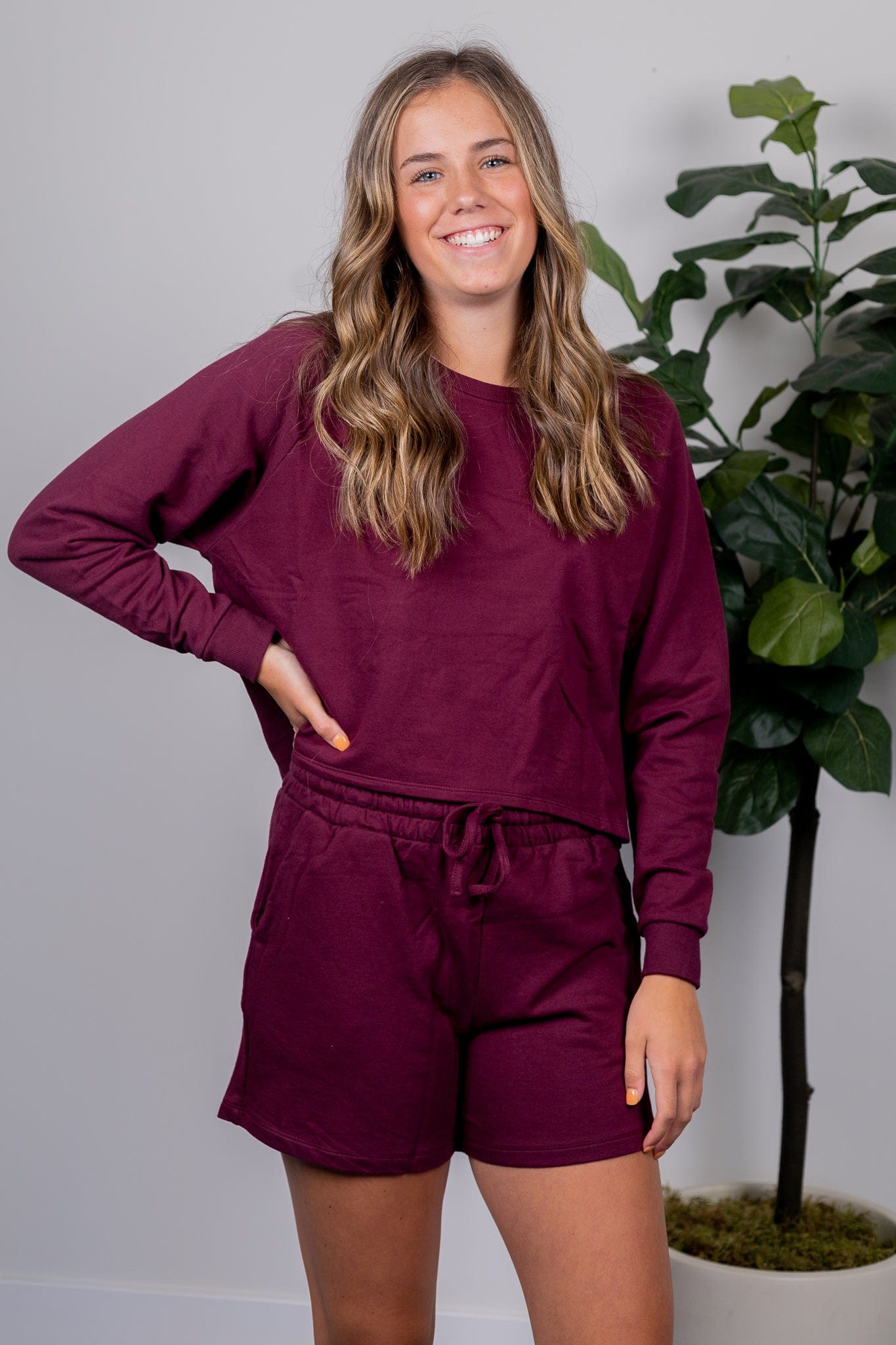 Burgundy French Terry Raglan Top