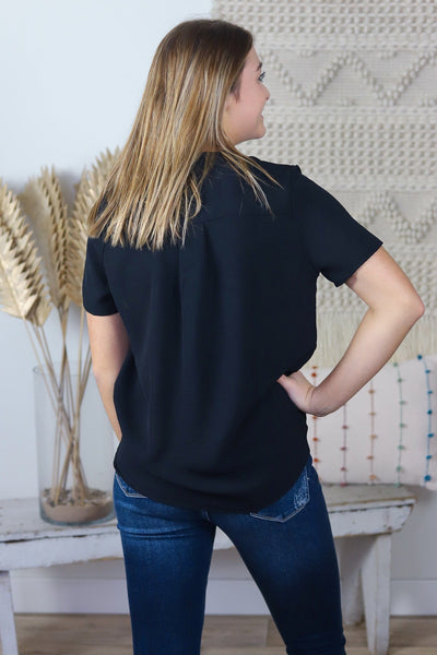 Black Favorite V-Neck Short Sleeve Blouse
