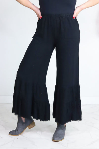 Linen Blend Wide Ruffle Frayed Hem