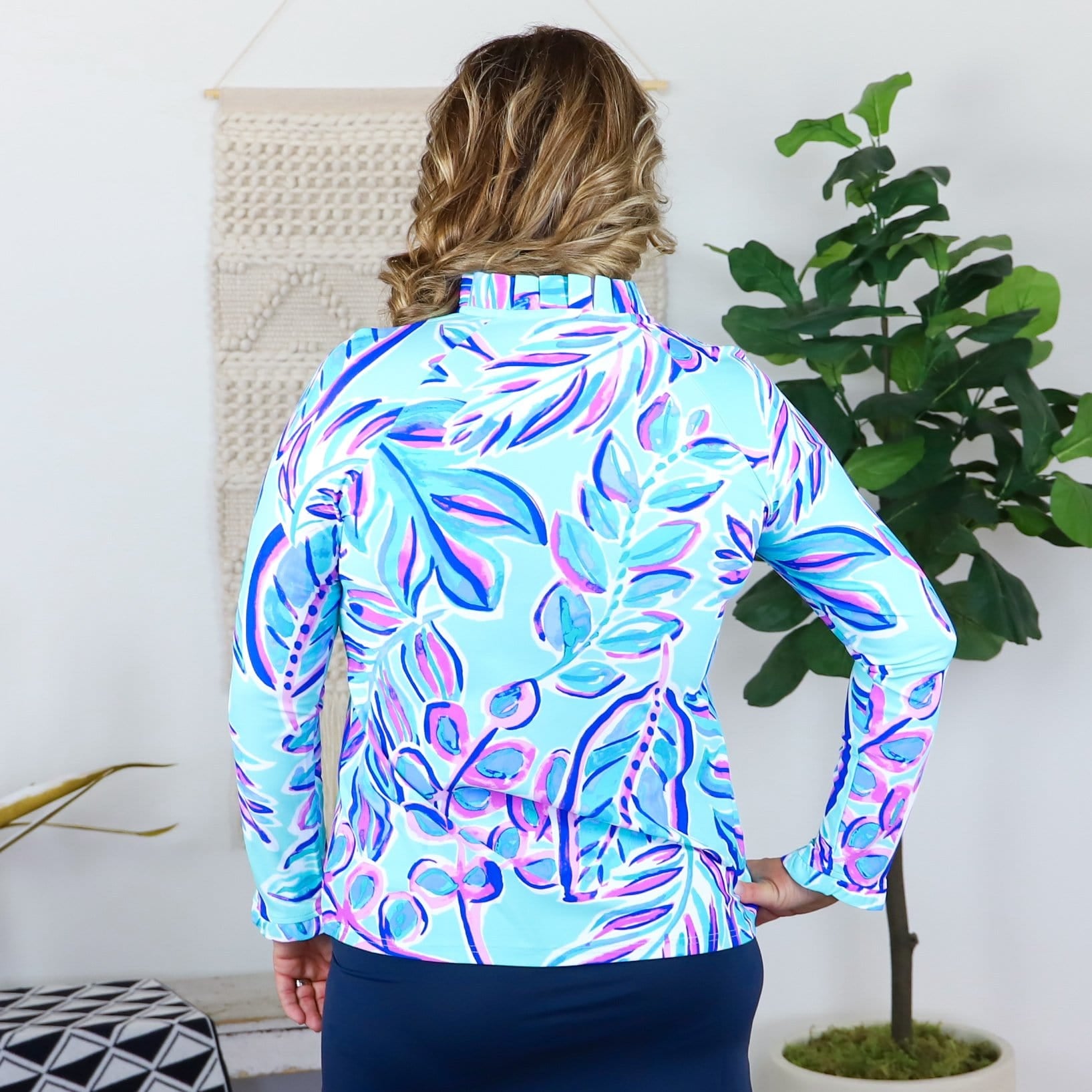 Mint Printed Ruffle Long Sleeve Polo