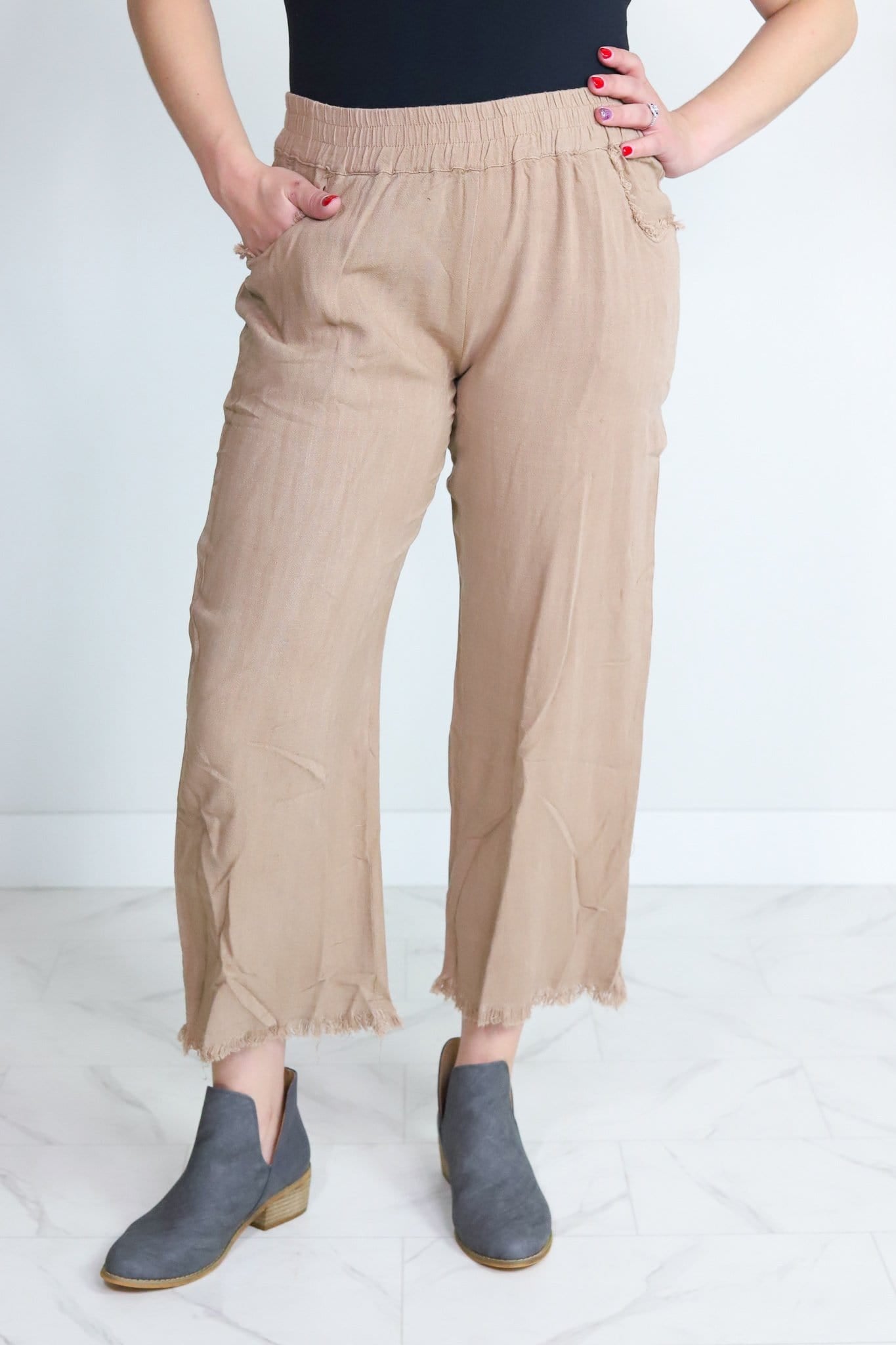 Latte Wide Leg Pant Frayed Hem