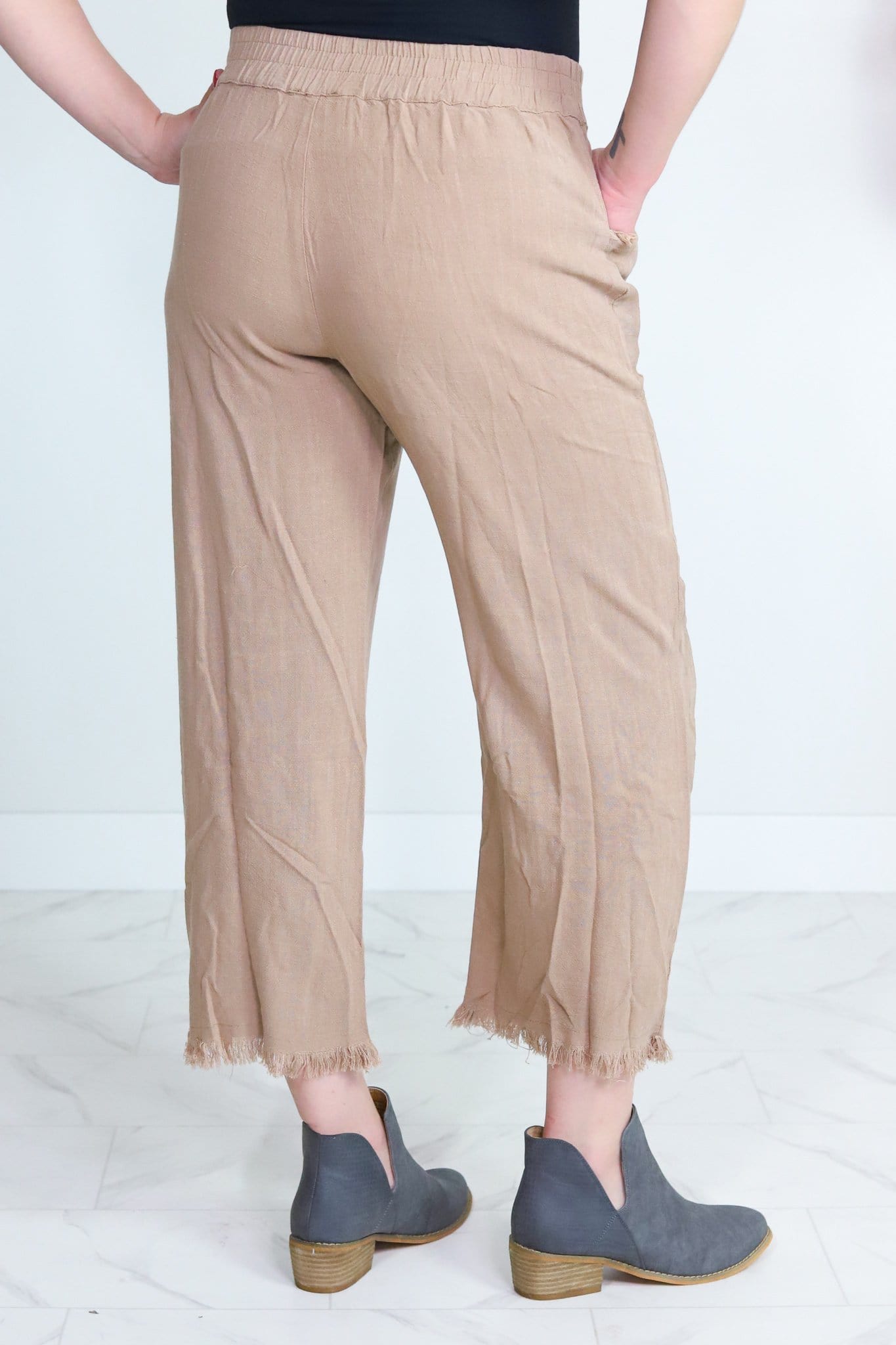 Latte Wide Leg Pant Frayed Hem