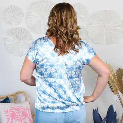 Denim Printed Cross Back Blouse