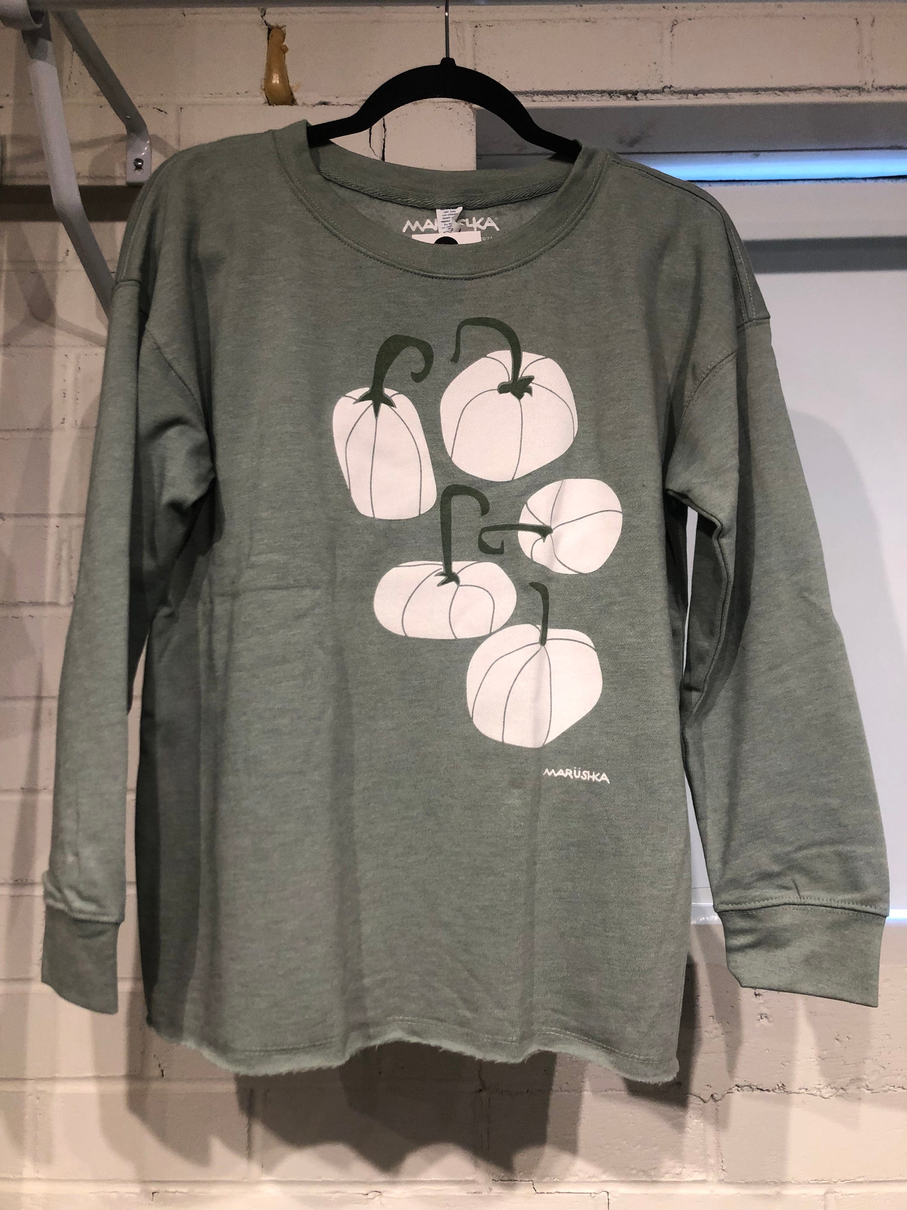 White & Sage Pumpkins Drop Shoulder Sweatshirt