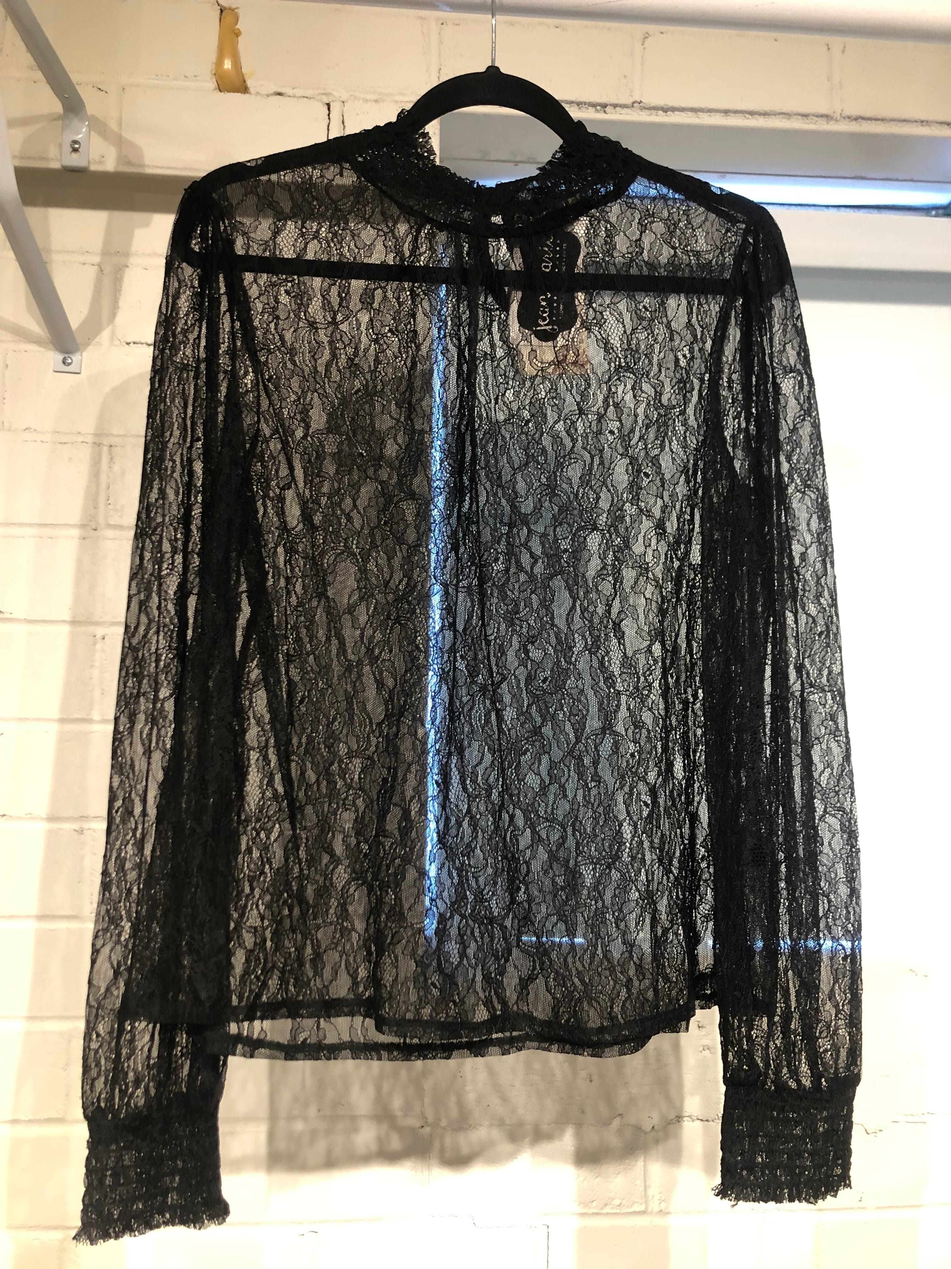 Black Lace Mock Neck Knit Top