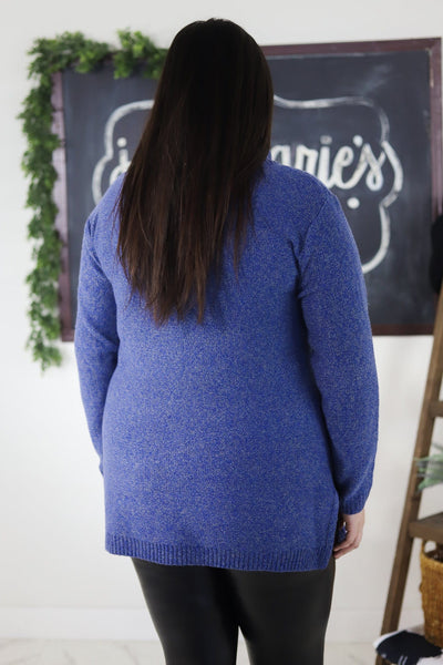 Blue Marled Popover Cowl Neck Sweater