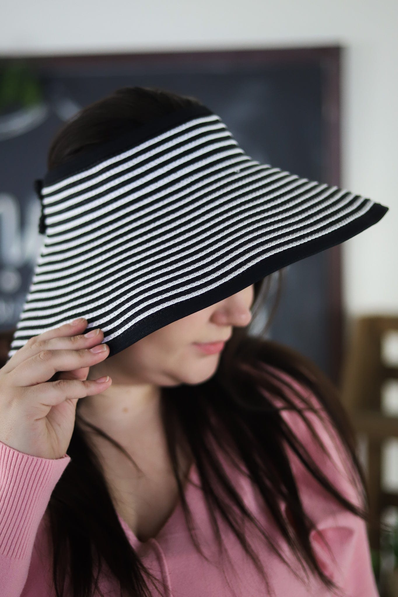 Black Stripe Woven Visor