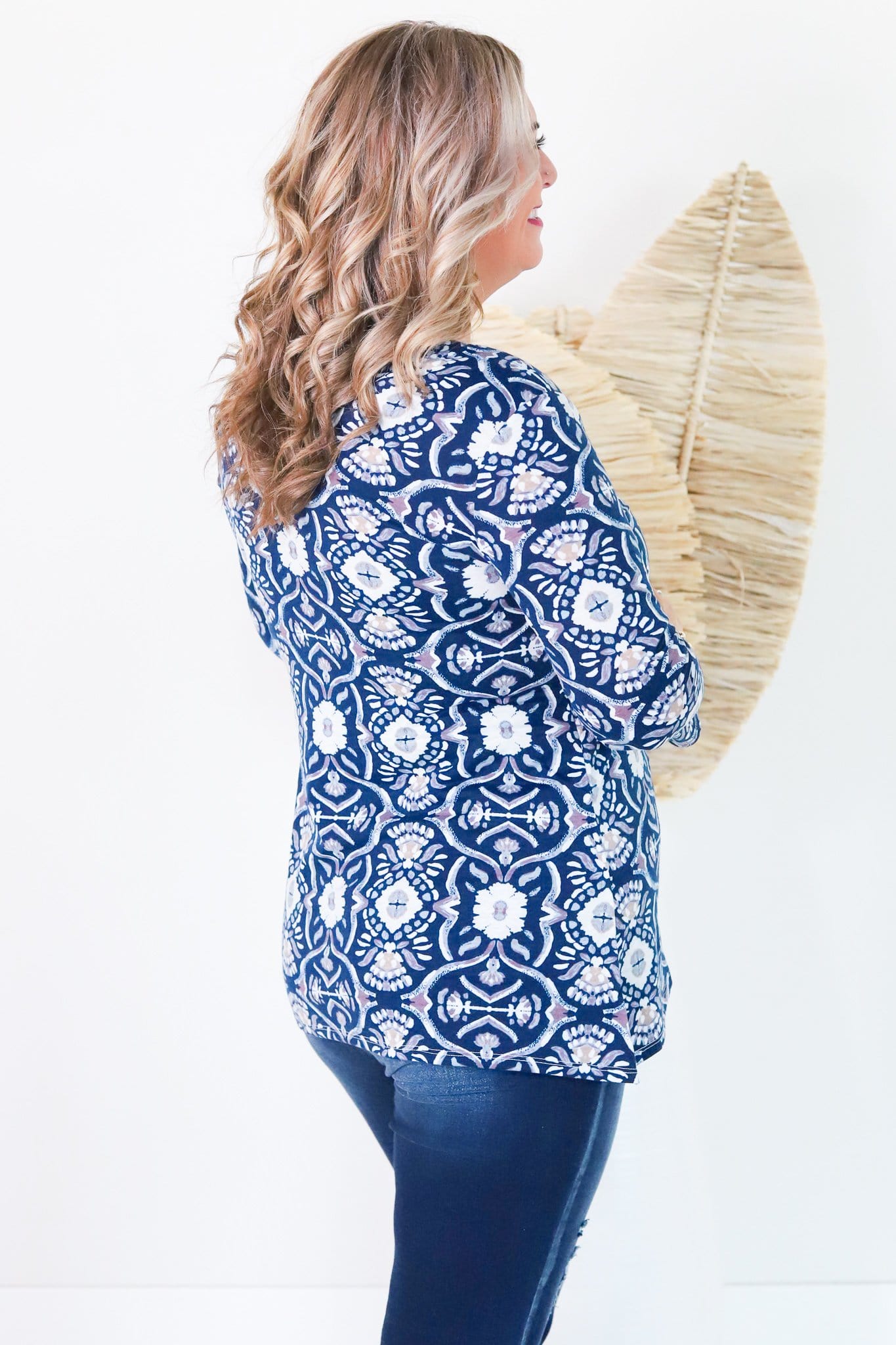 Printed Motif VNeck Back Top