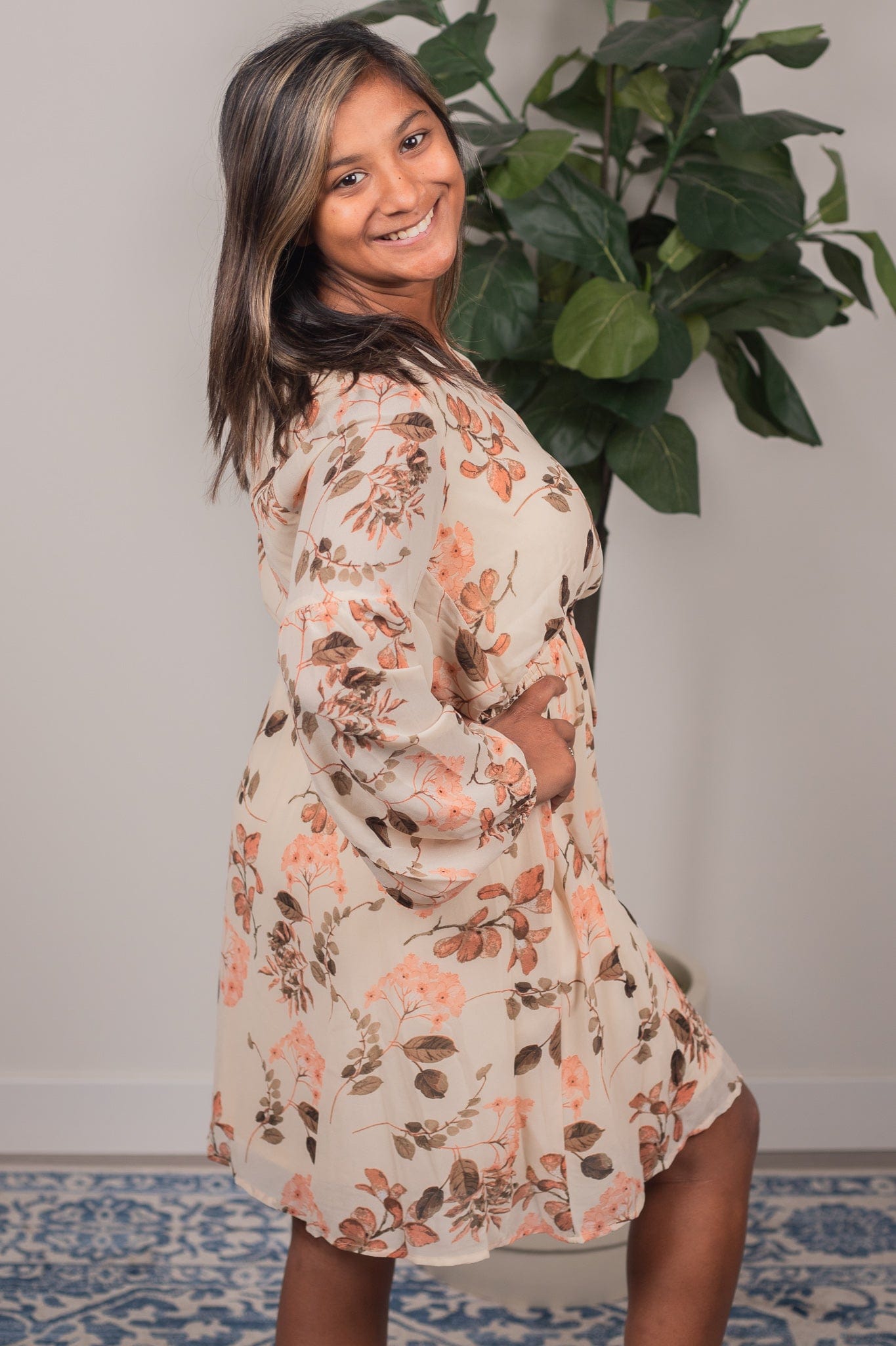 Cream VNeck Chiffon Dress