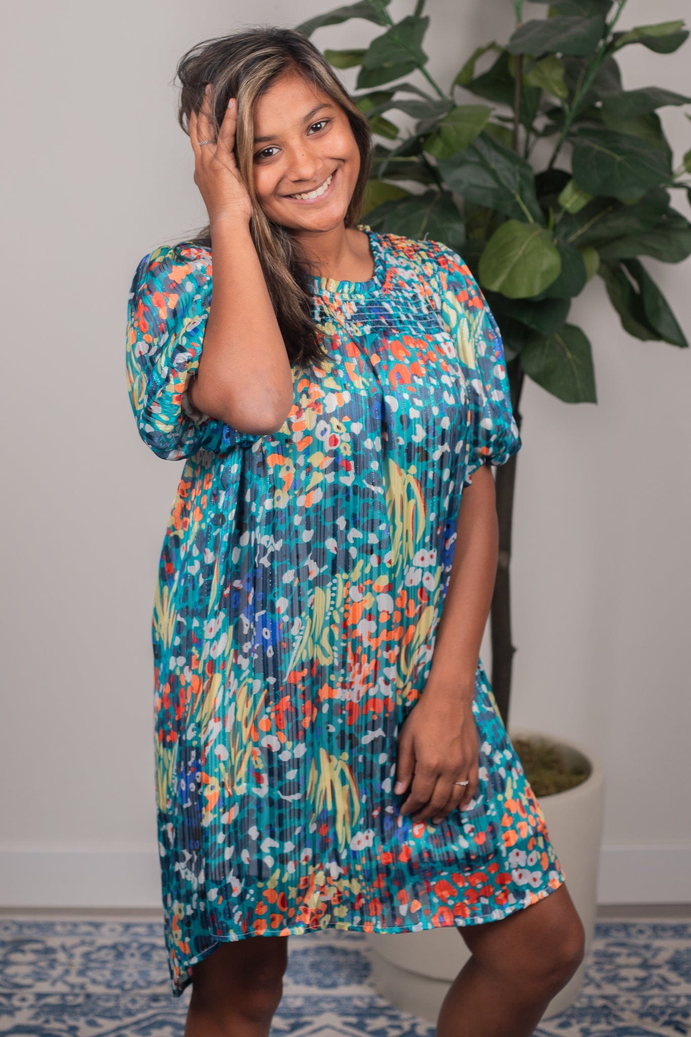 Metallic Puff Sleeve Dress