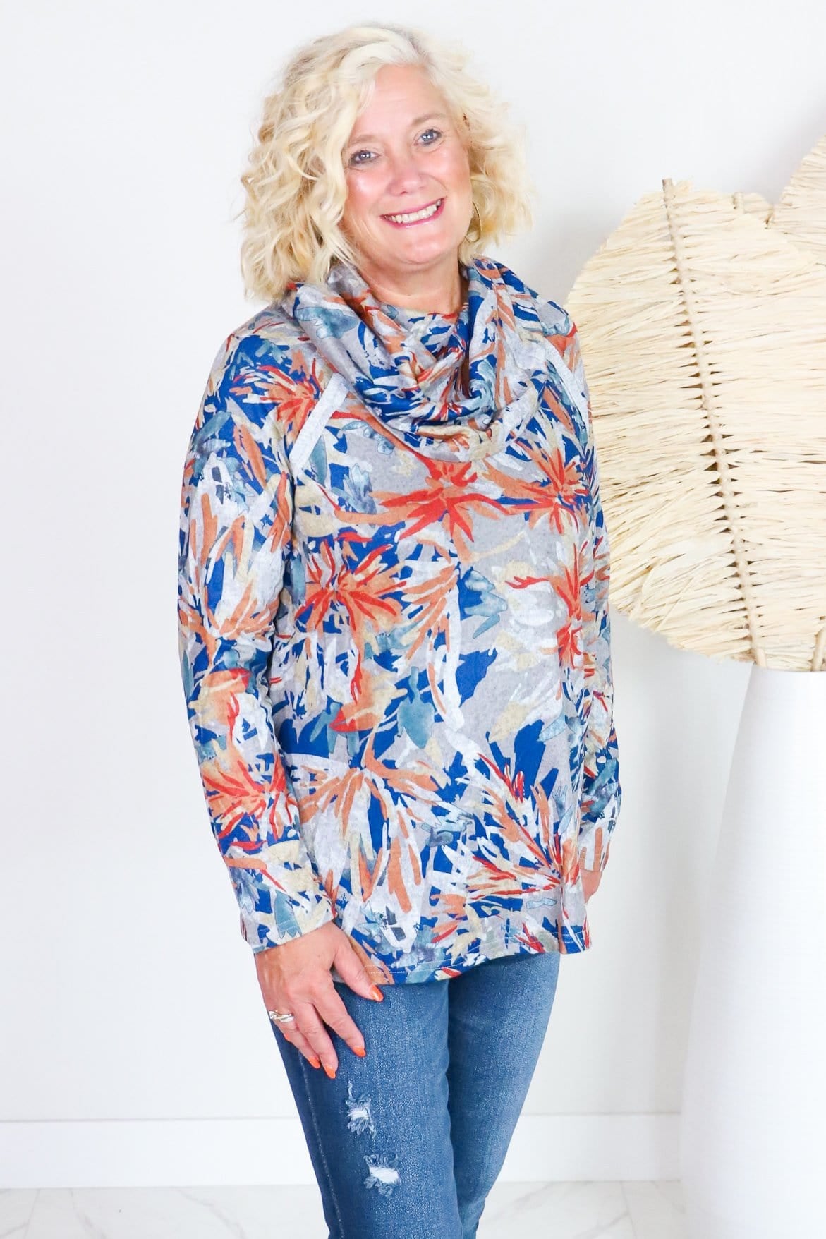 Navy & Rust Floral Janice Cowl Top