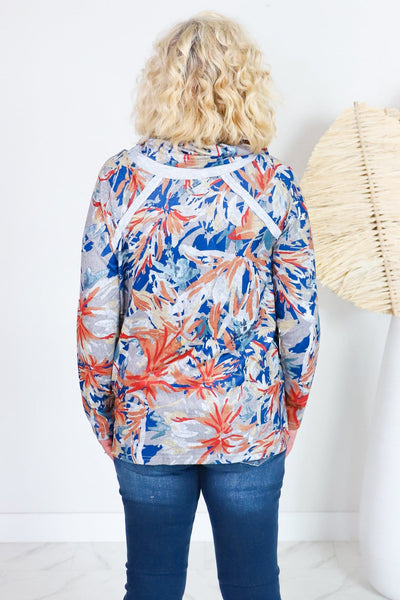 Navy & Rust Floral Janice Cowl Top