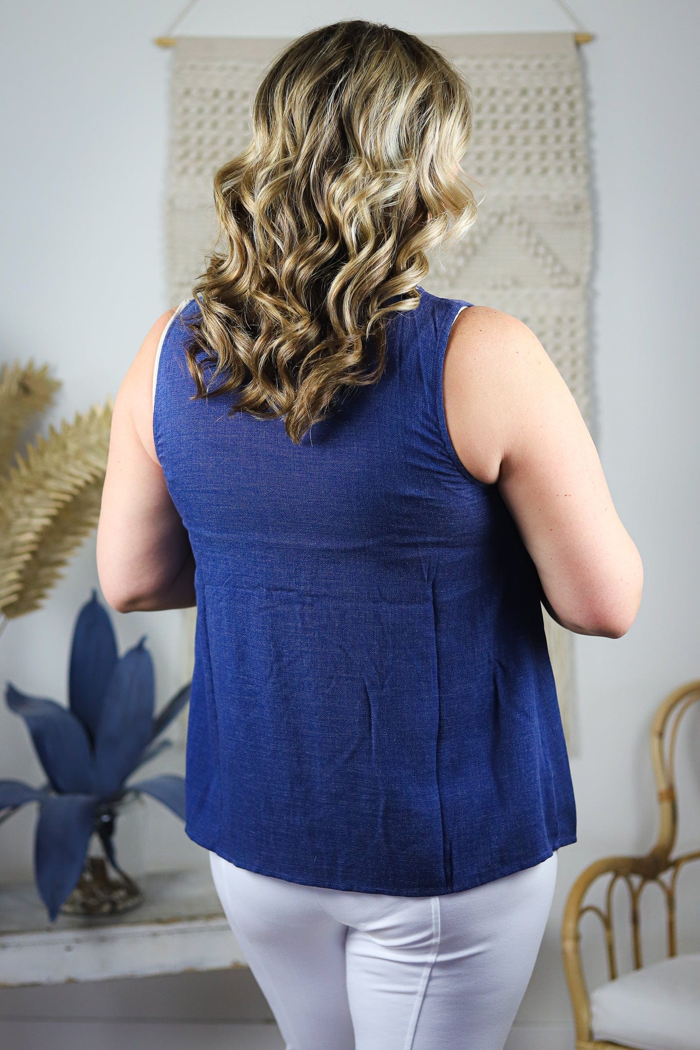 Tie Front Navy Blouse Tank