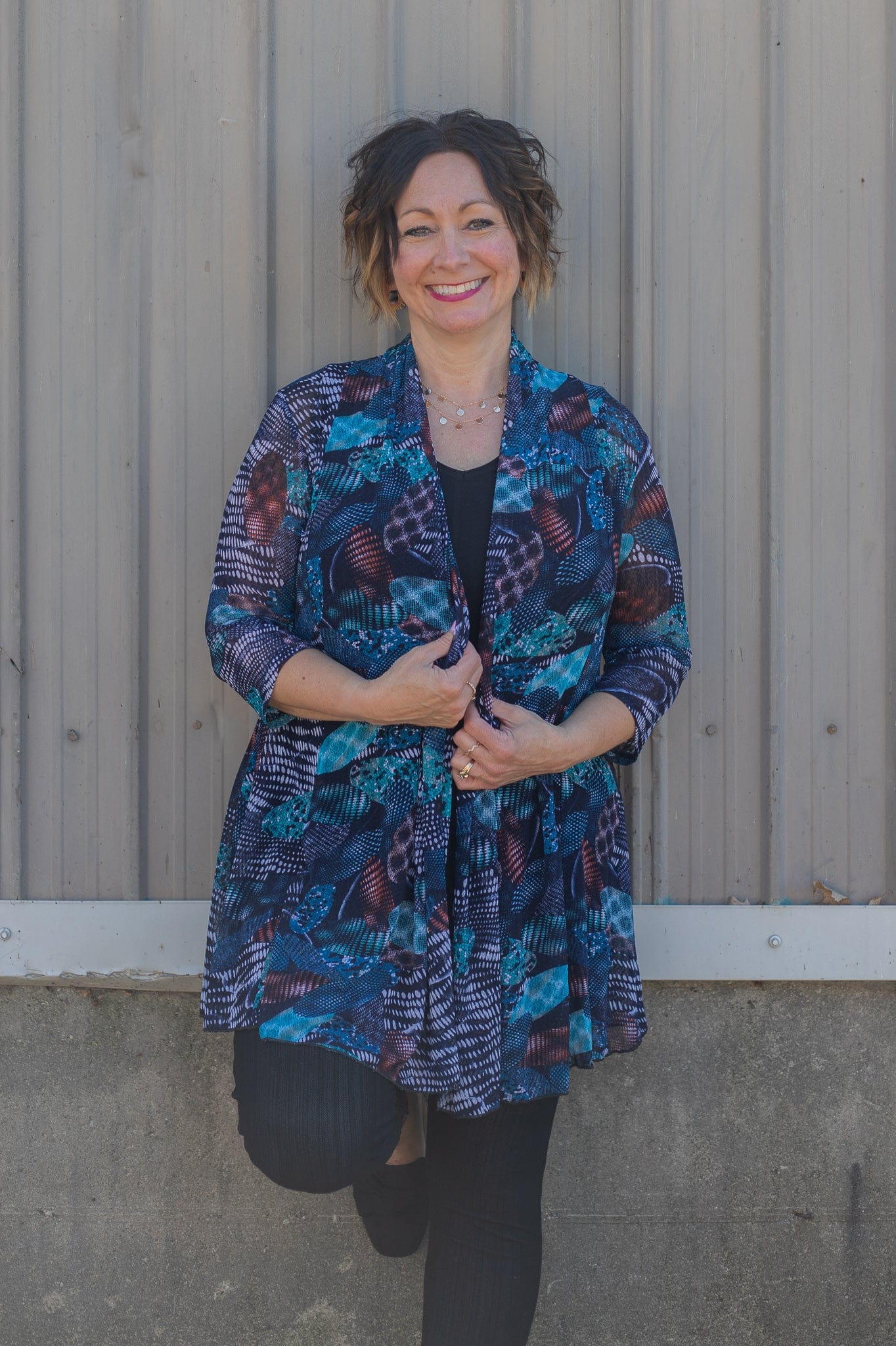 blue abstract cardigan