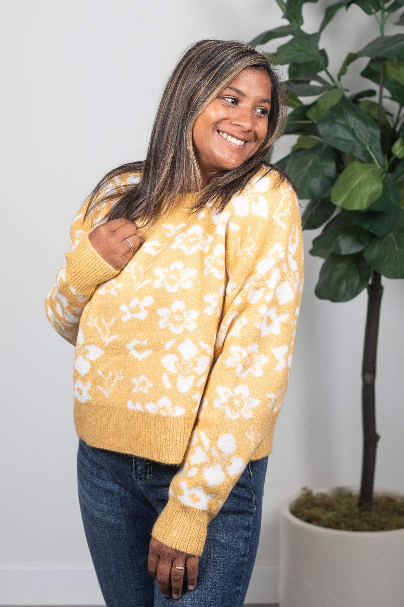 Yellow Flowered Sweater