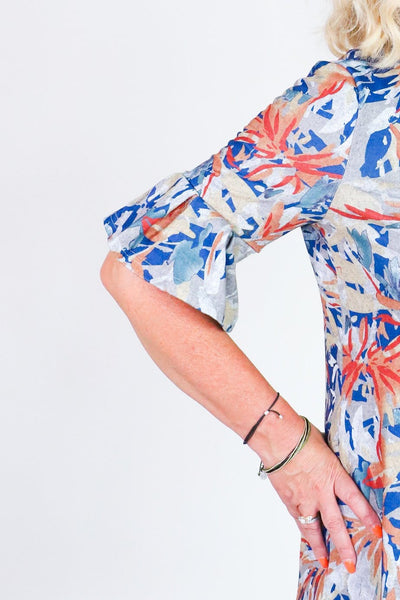 Navy & Rust Floral Audrey Ruffle Dress