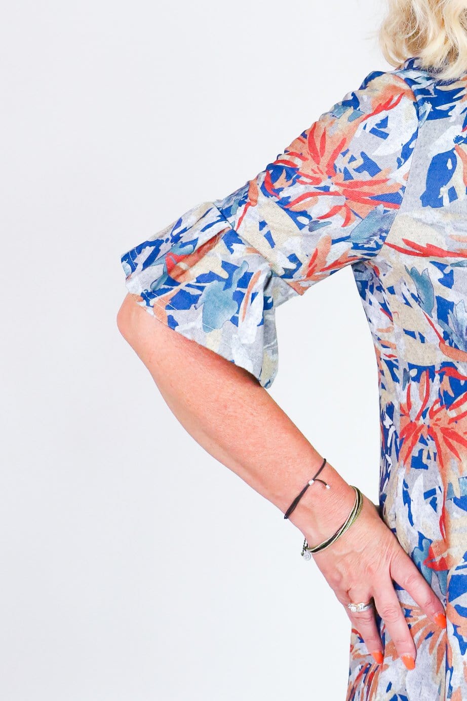 Navy & Rust Floral Audrey Ruffle Dress