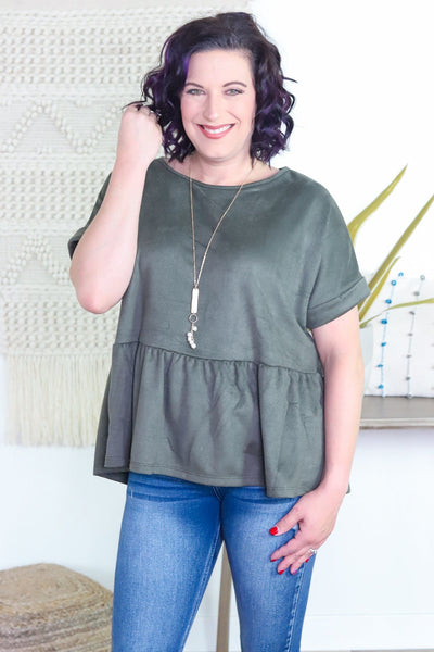 Suede  Feel Peplum Top