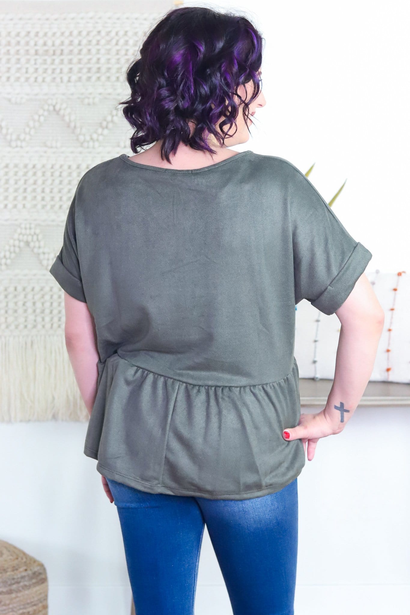 Suede  Feel Peplum Top