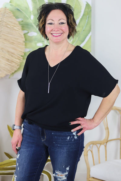 Black V-Neck Basic Blouse