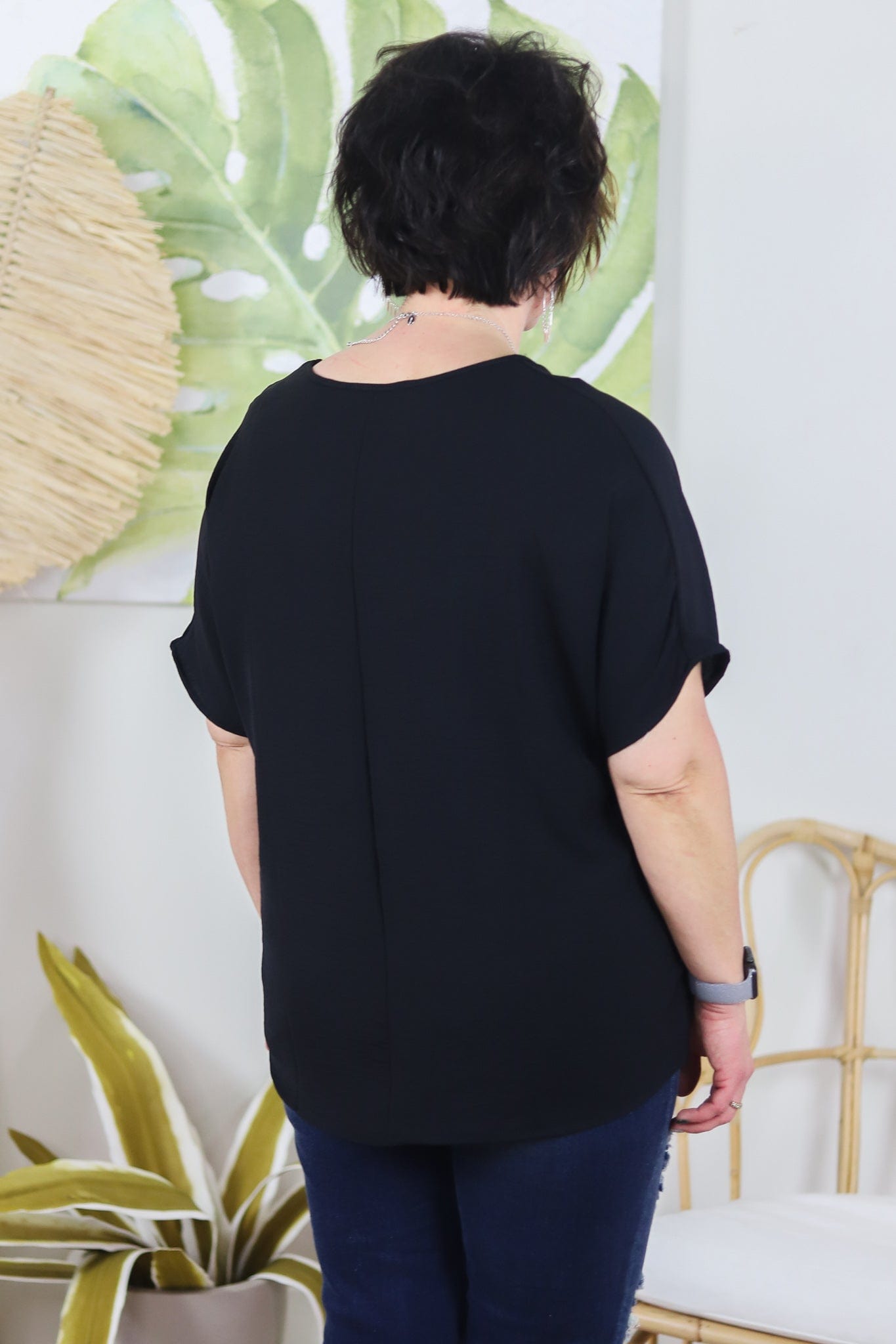 Black V-Neck Basic Blouse