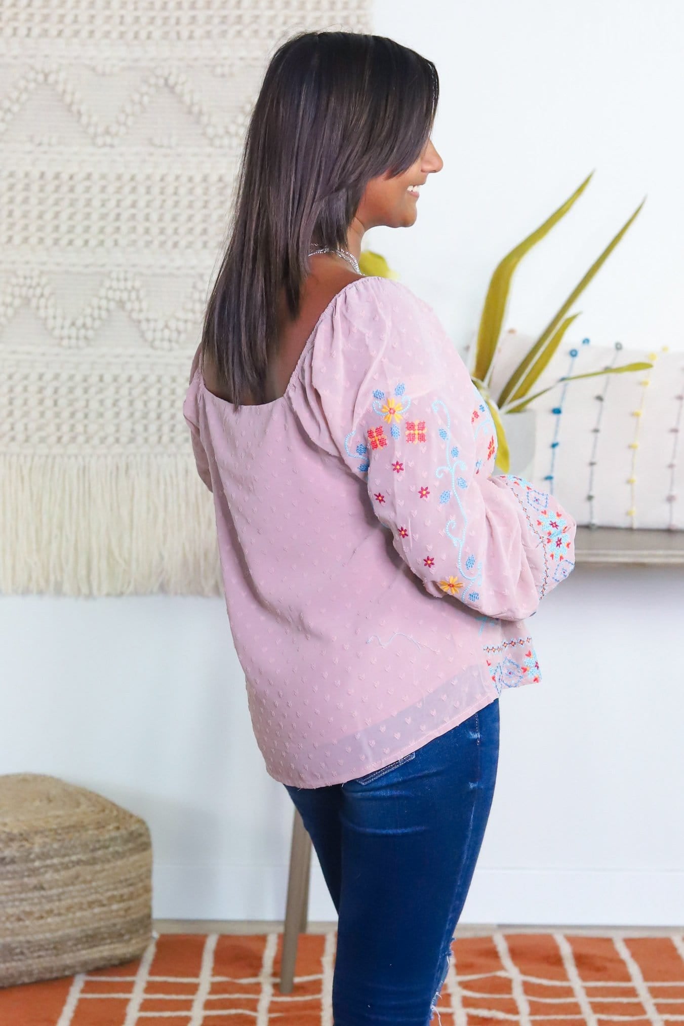 Square Neck Embroidered Blouse
