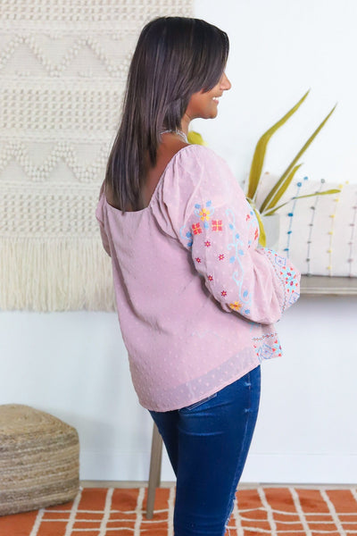 Square Neck Embroidered Blouse