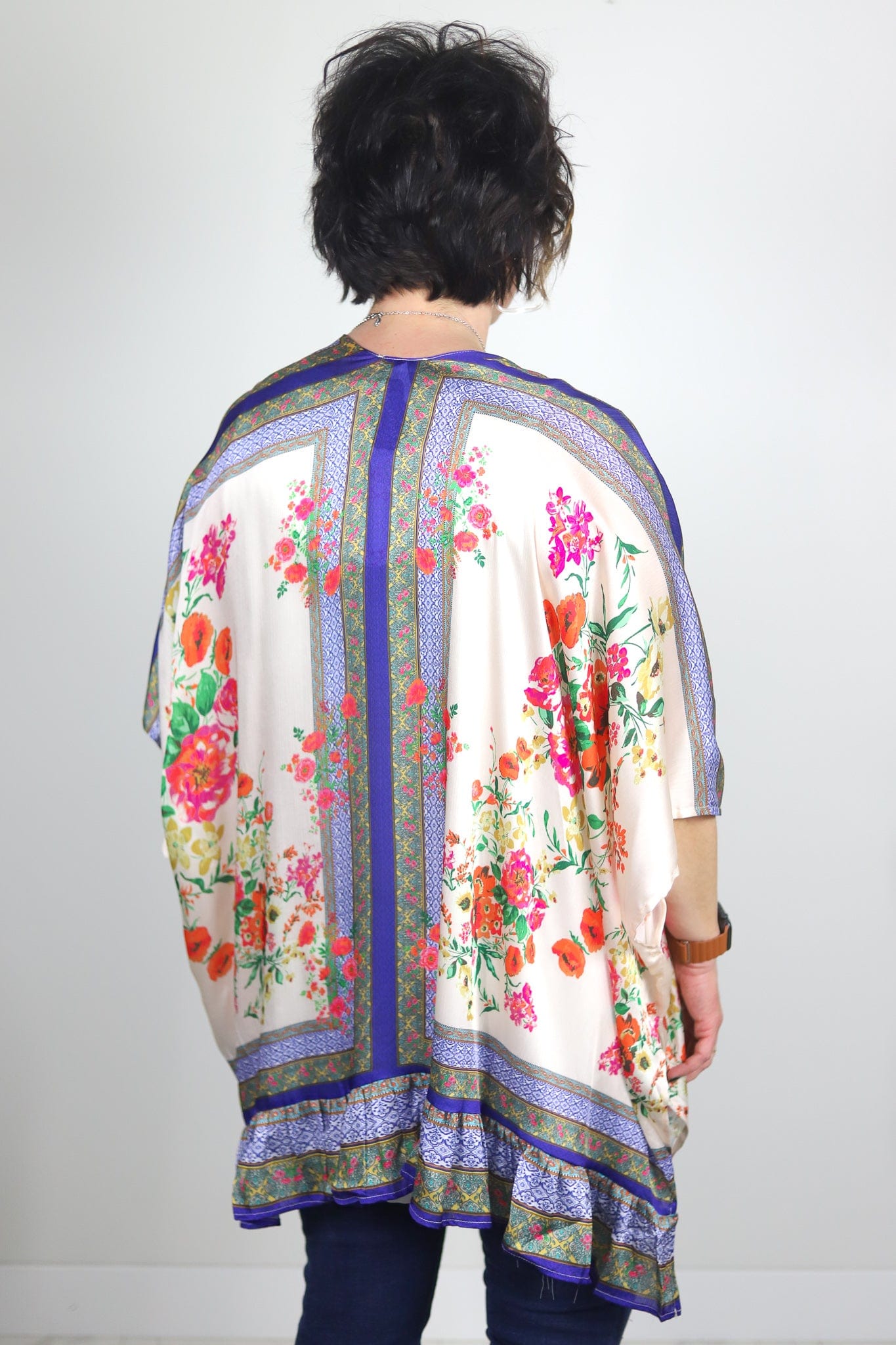 Cream Mediterranean Floral Kimono