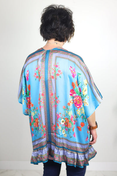 Blue Mediterranean Floral Kimono