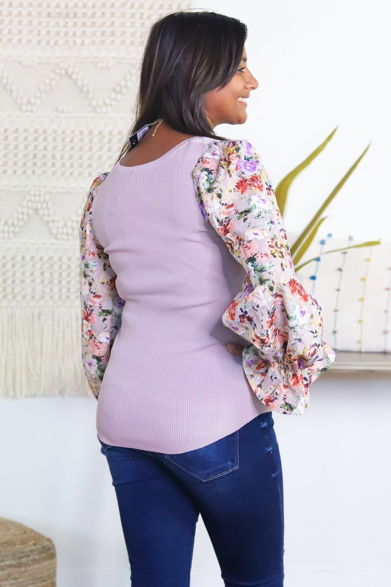 Latte Puff Sleeve Rib Sweater