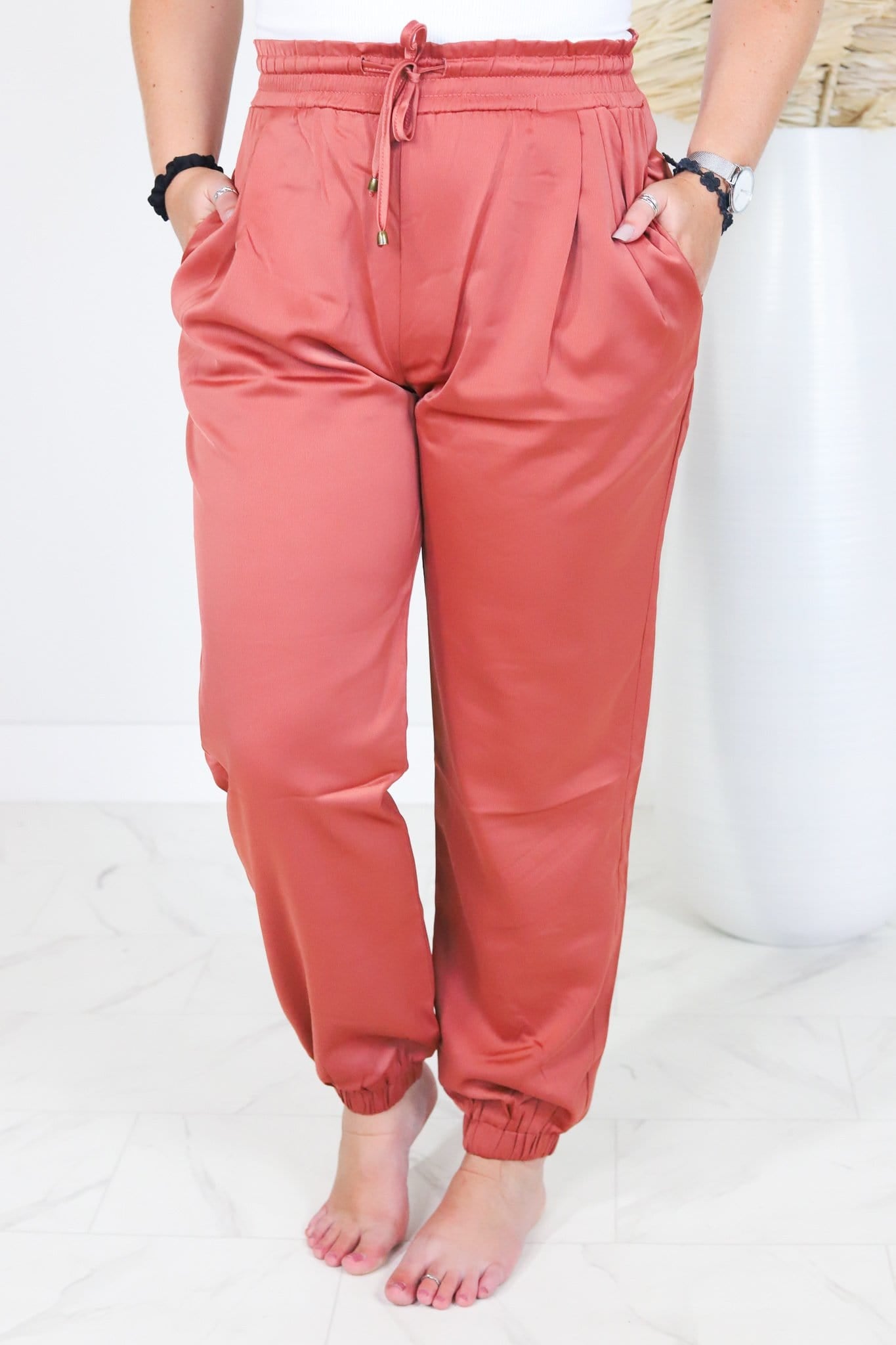 Terra Cotta Silk Joggers