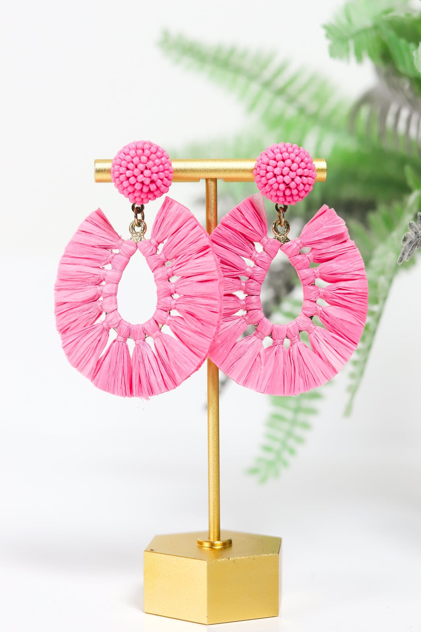 Pink Raffia Earring