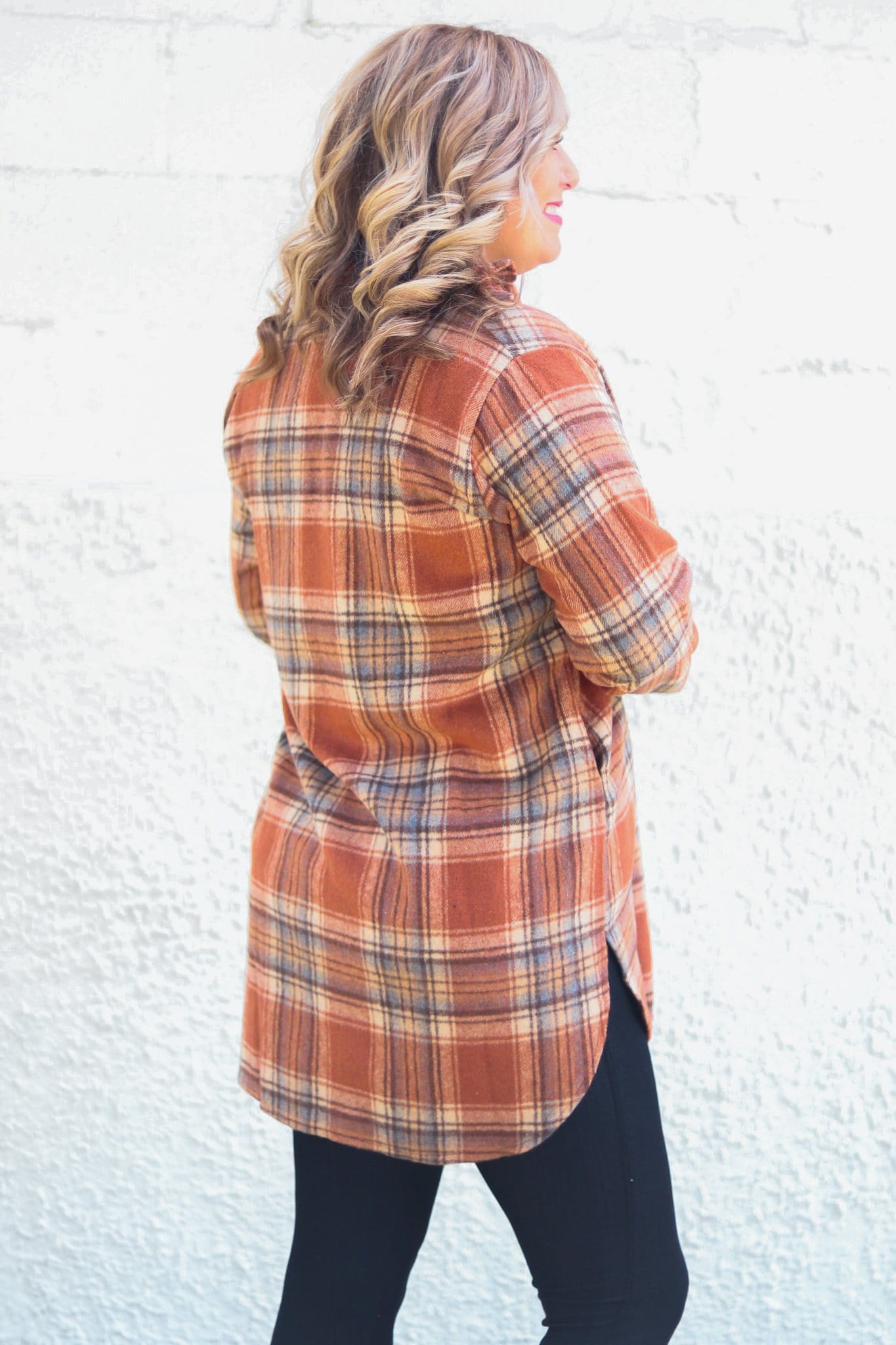 Rust Multicolor Rolled Sleeve Flannel Shacket