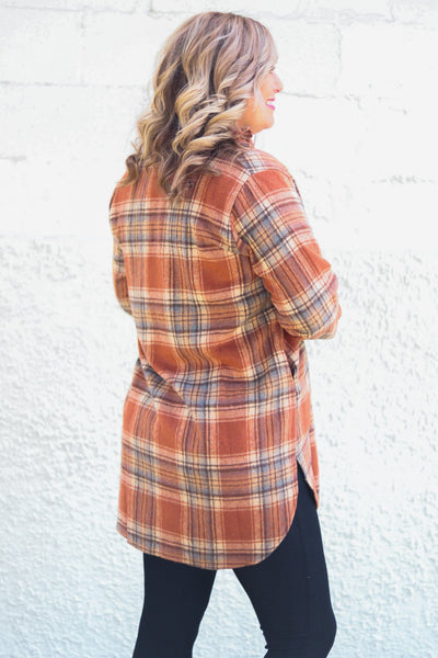 Rust Multicolor Rolled Sleeve Flannel Shacket