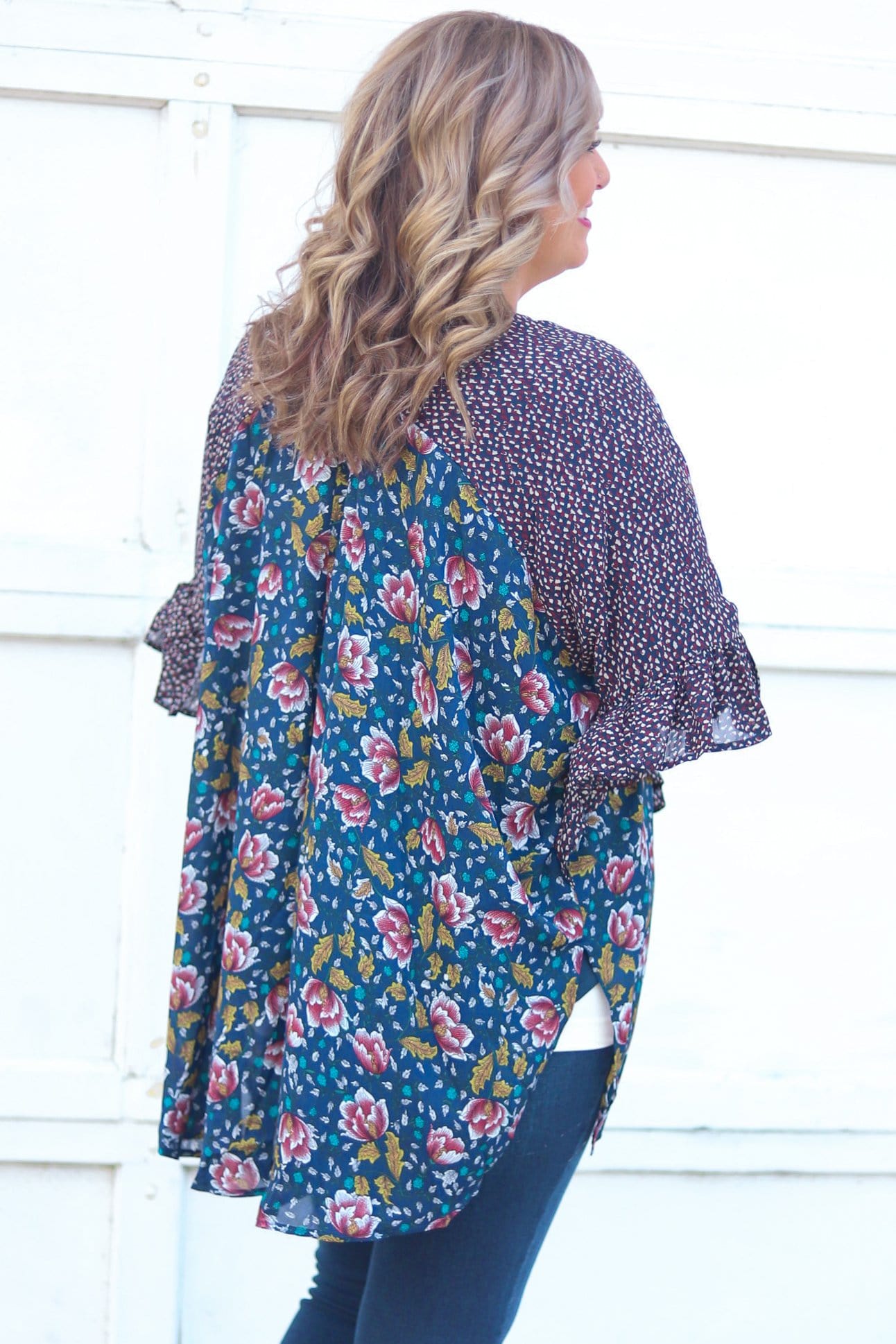 Floral and Animal Print Drape Kimono Navy Mix