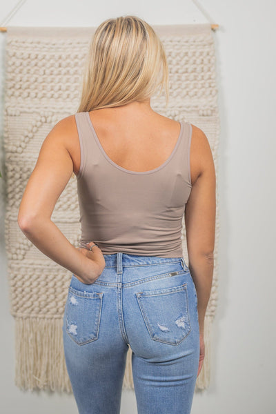 Mocha Short Reversible V U Neck Tank