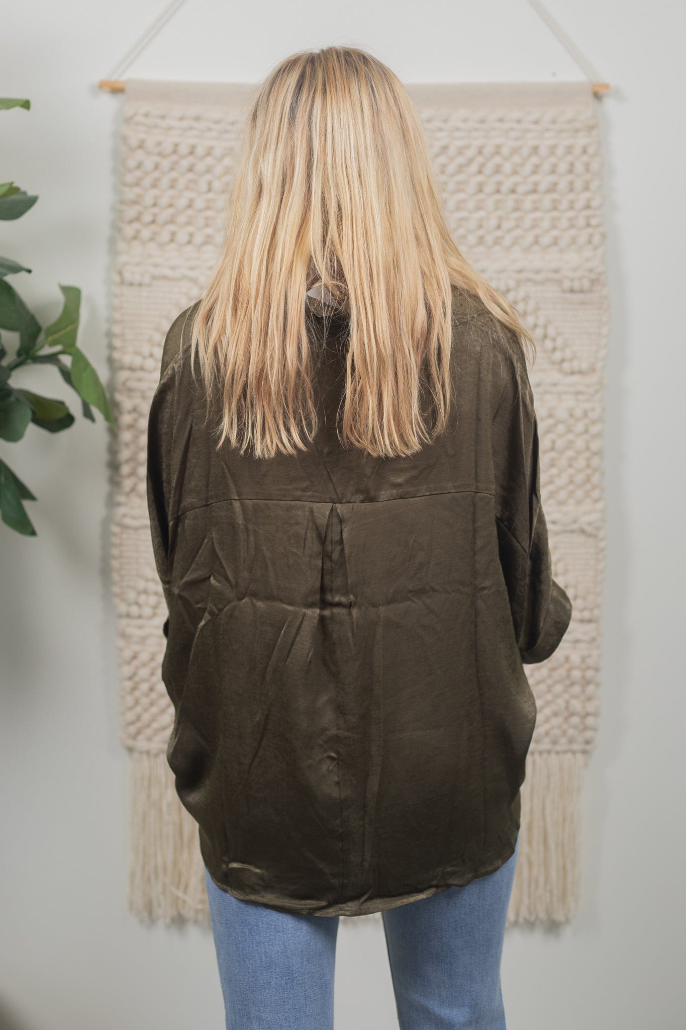 Olive Shimmer Button Top