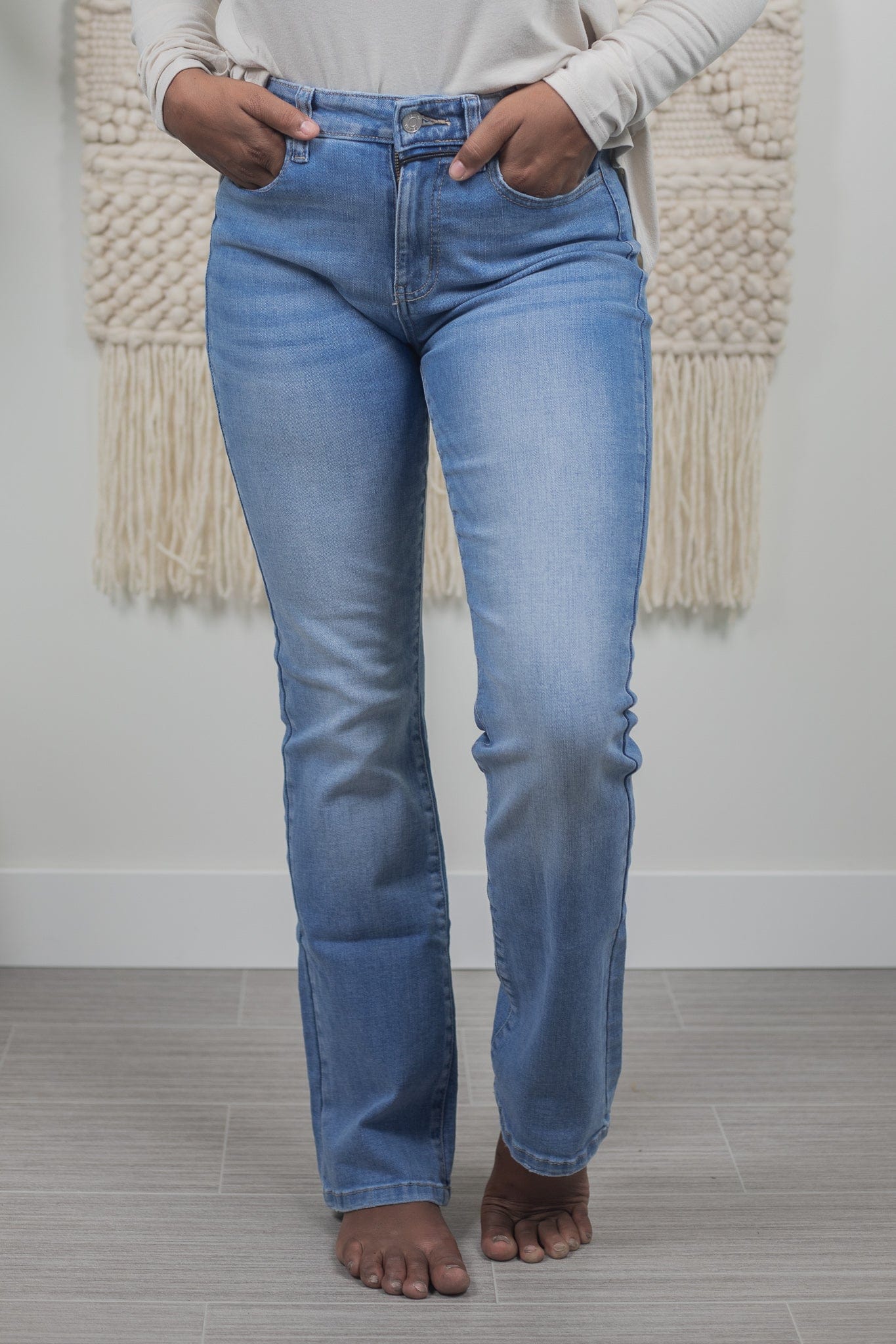 light wash straight leg denim