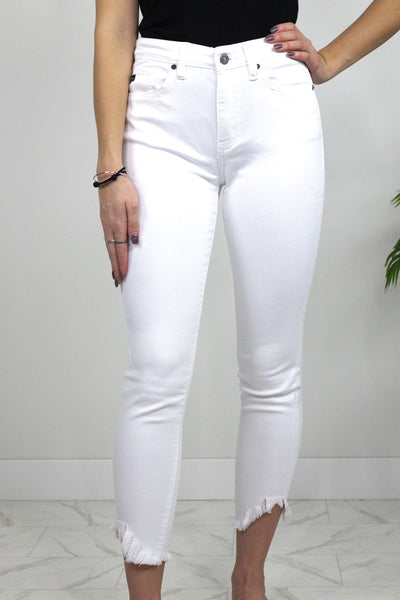 White High Rise Raw Hem Skinny