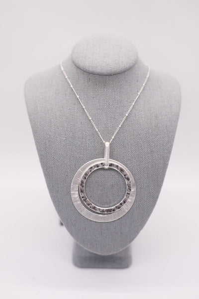 Silver Textured Circle Pendant Necklace
