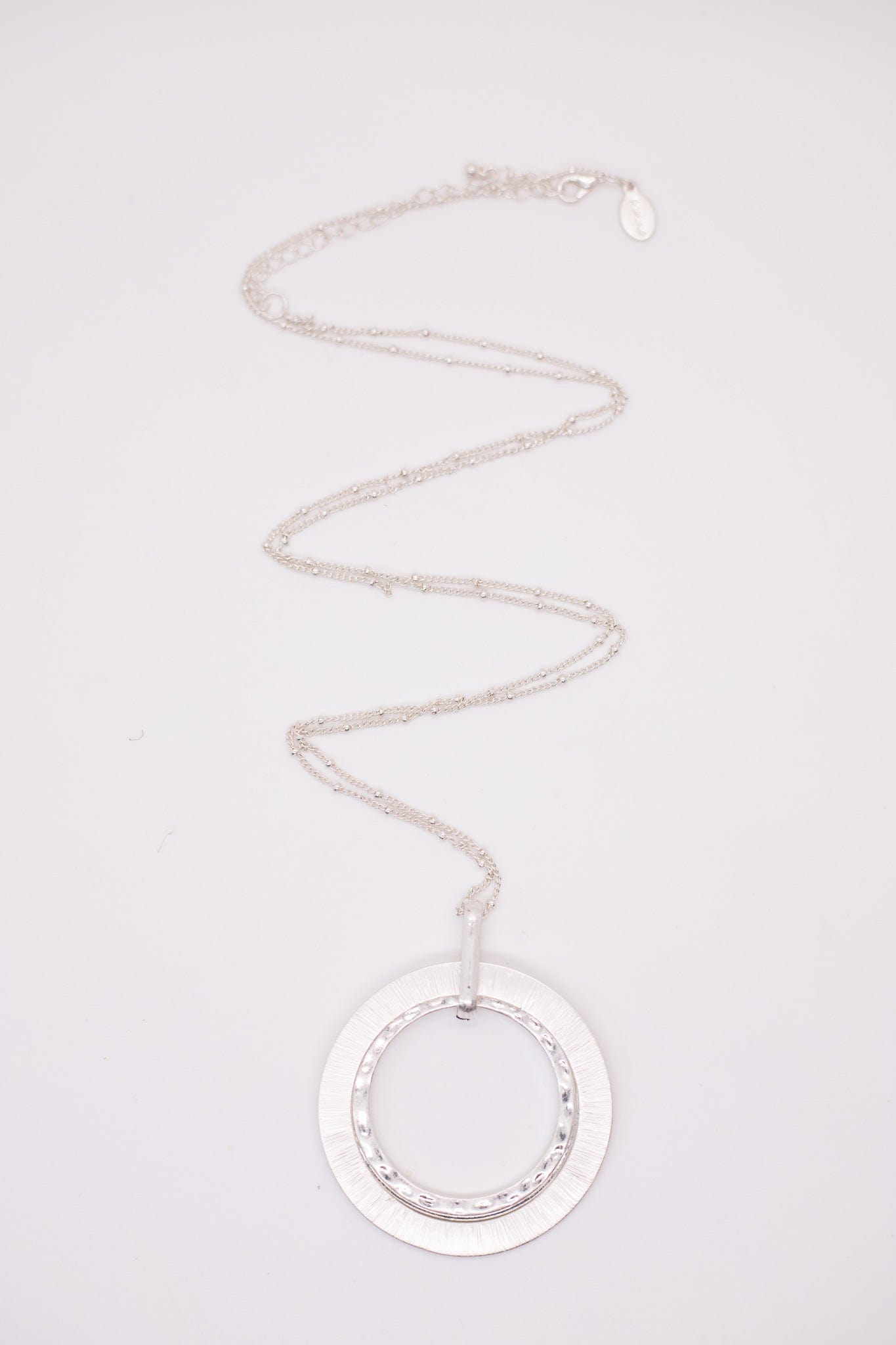 Silver Textured Circle Pendant Necklace