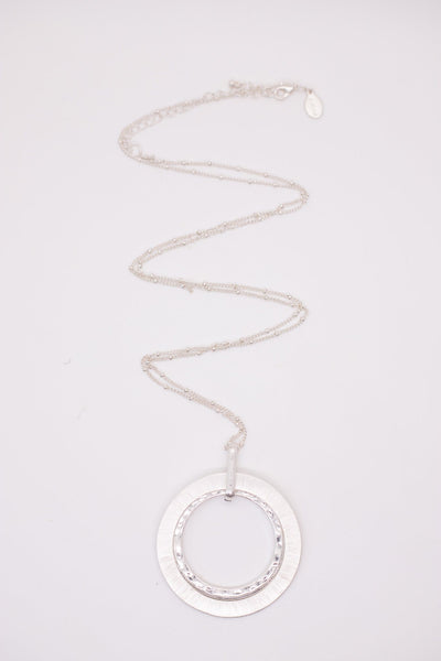 Silver Textured Circle Pendant Necklace