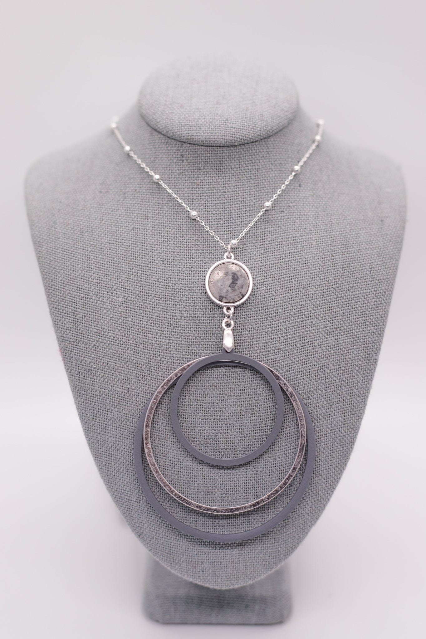 circle silver and stone necklace