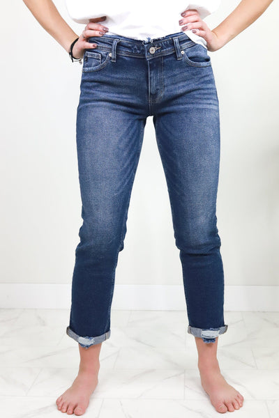 Dark Wash Mid Rise Boyfriend Jean