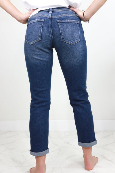 Dark Wash Mid Rise Boyfriend Jean