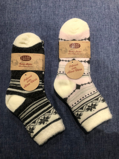 Poinsettia Stripe Cabin Socks W/ Aloe
