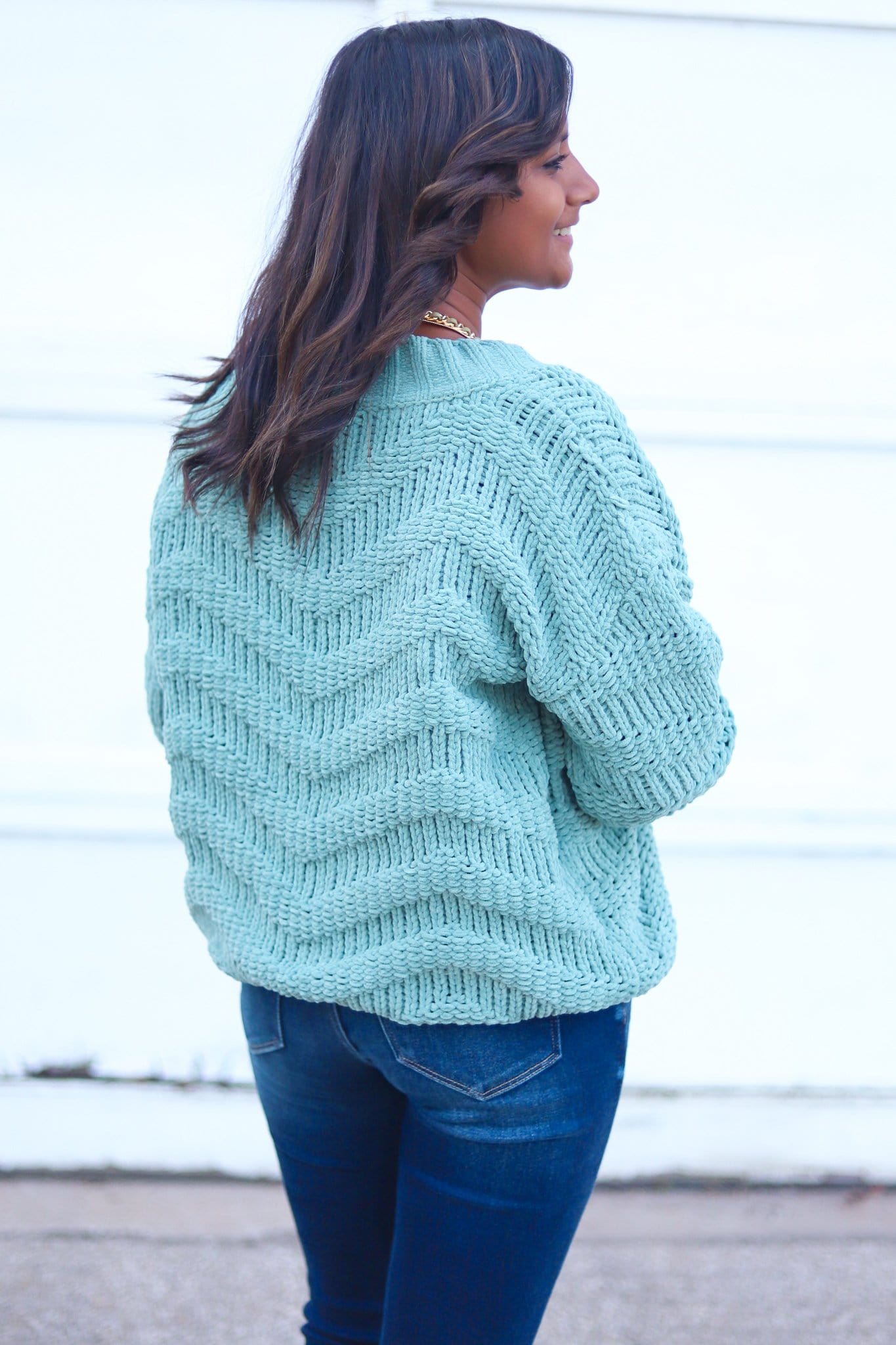 Olive Powder Chevron Chenille Knit Sweater