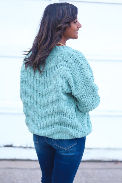Olive Powder Chevron Chenille Knit Sweater