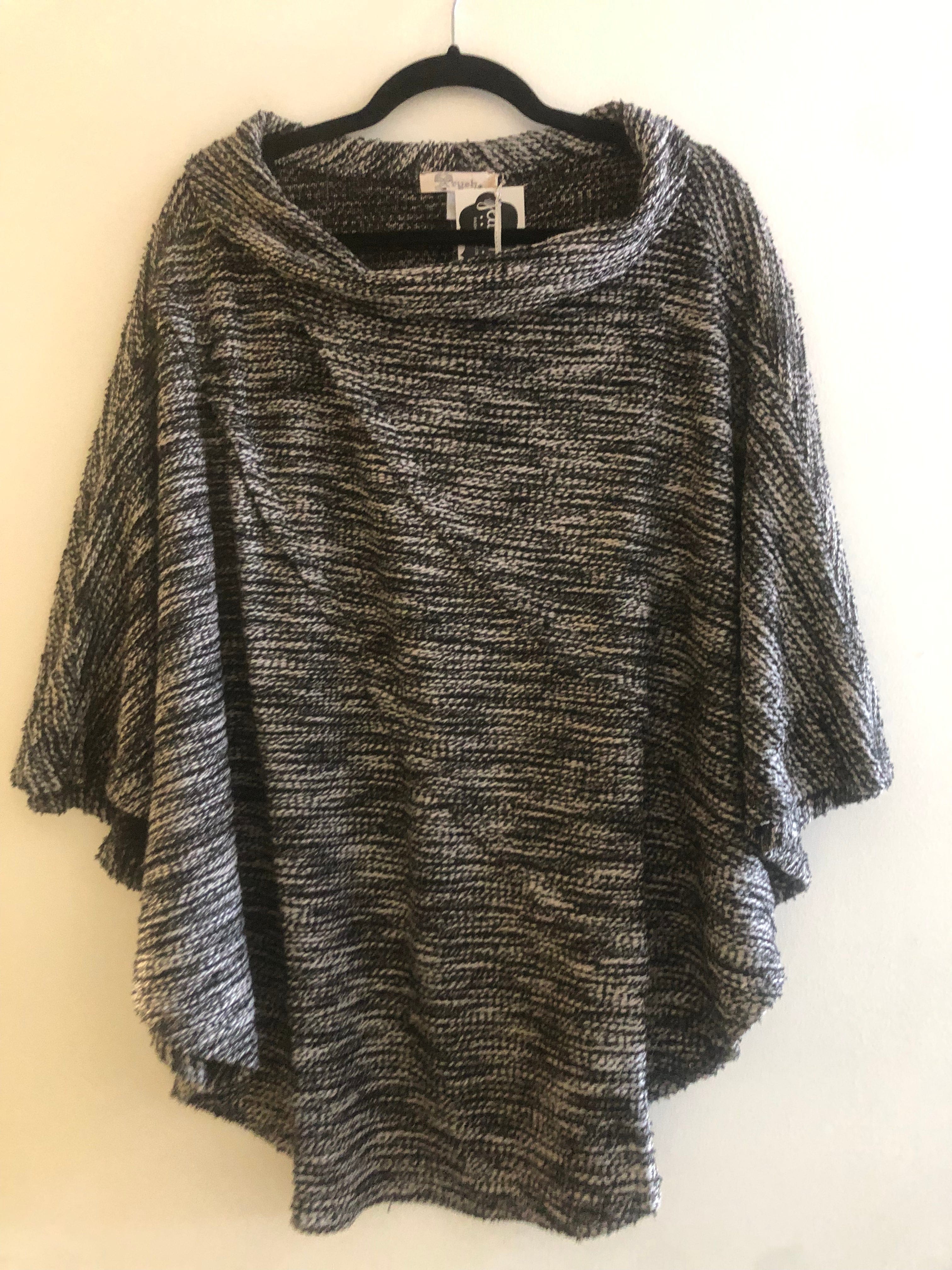 Black Boatneck Knit Poncho