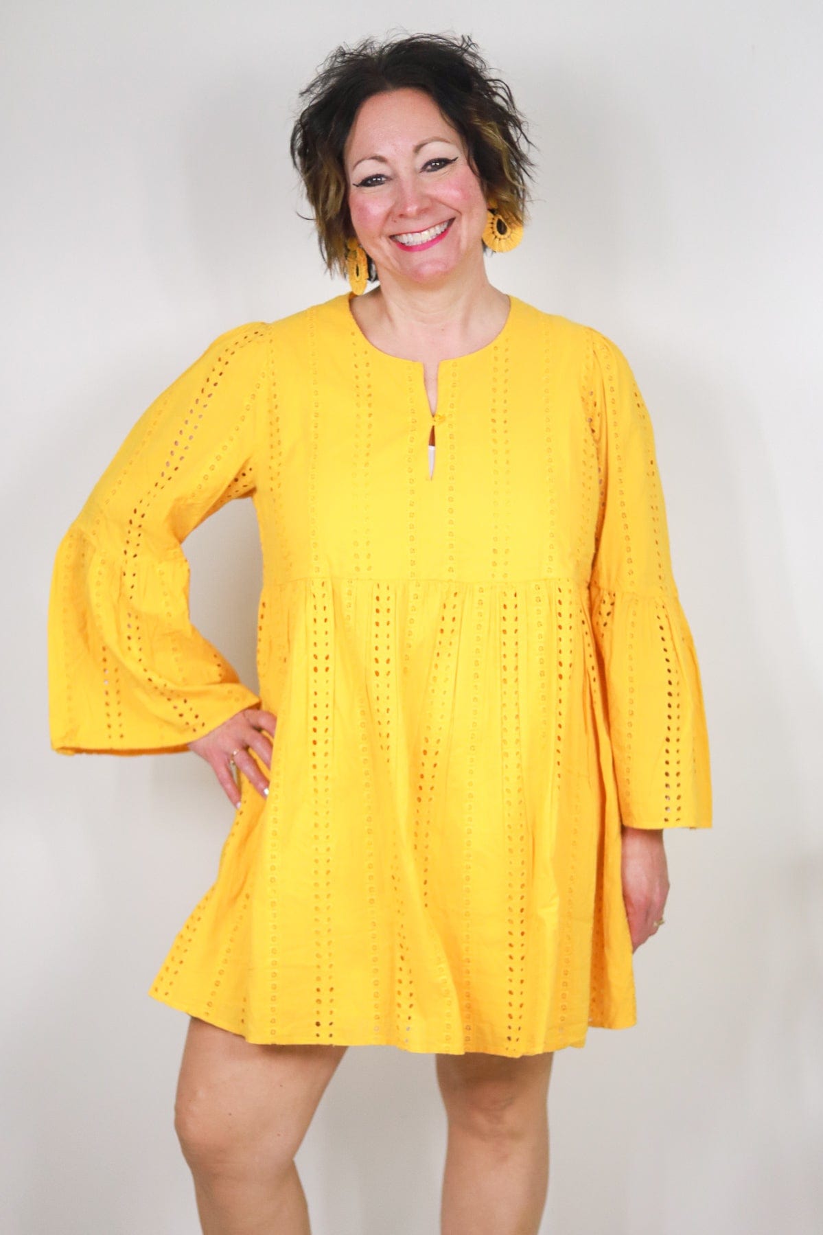 Mustard Raylee Eyelet Dress